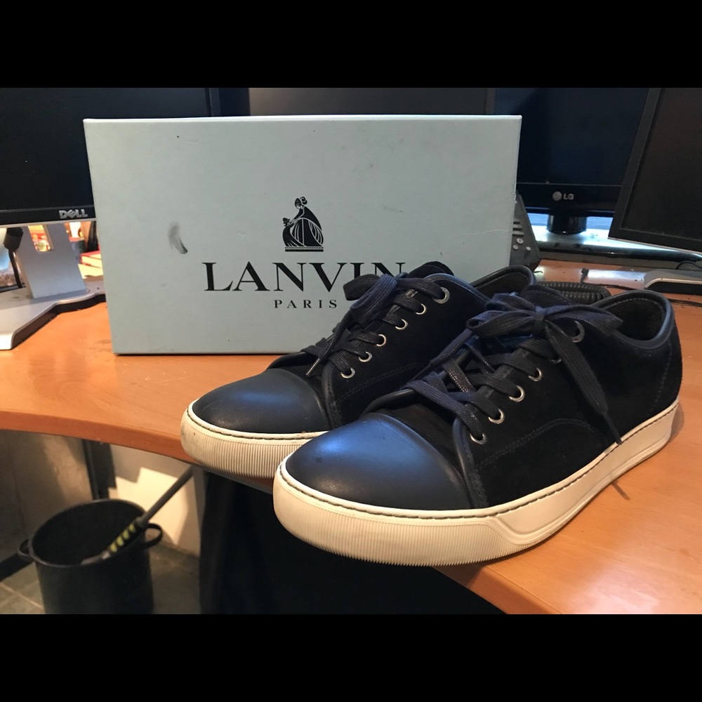 Lanvin DBBI calfskin And Leather Sneaker In Navy